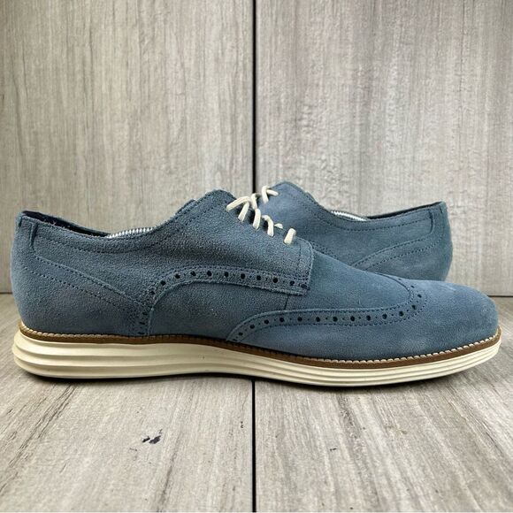 Cole Haan Original Grand Wingtip Blue Suede Oxford Dress Sneaker Mens Size 12 - Picture 2 of 10